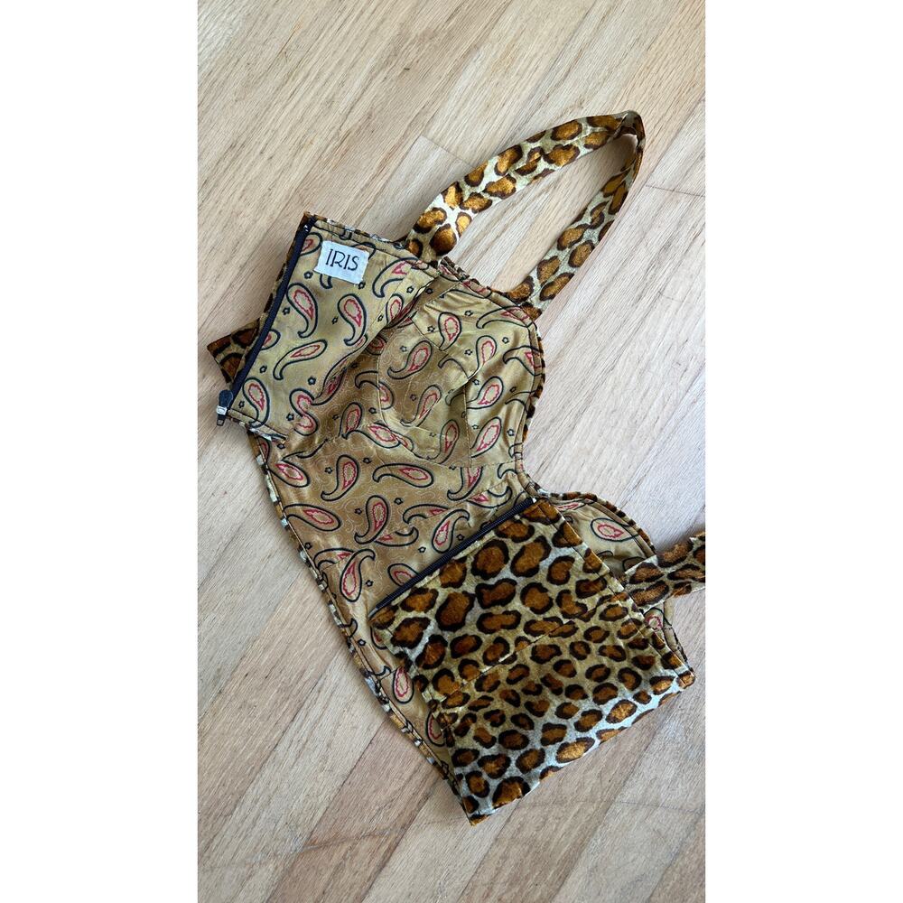 Vintage 1990s Bustier 90s Leopard Animal Print Pin Up Faux Fur Velvet Crop Top - Picture 9 of 9